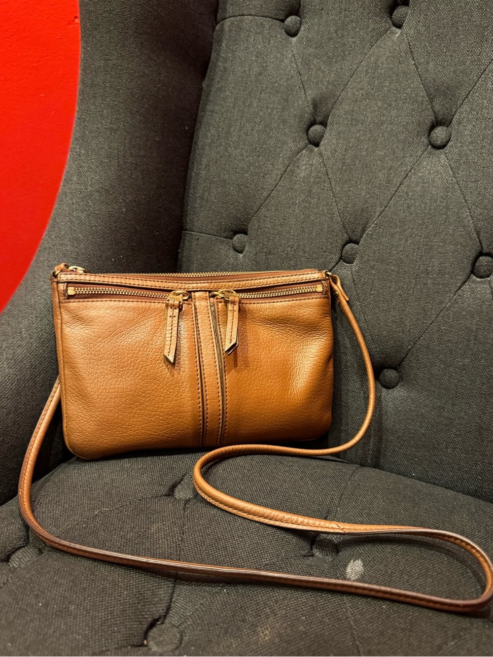 Fossil Leather Crossbody in Cognac Brown